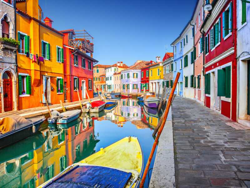 Colorful building fronts in Venice, Italy